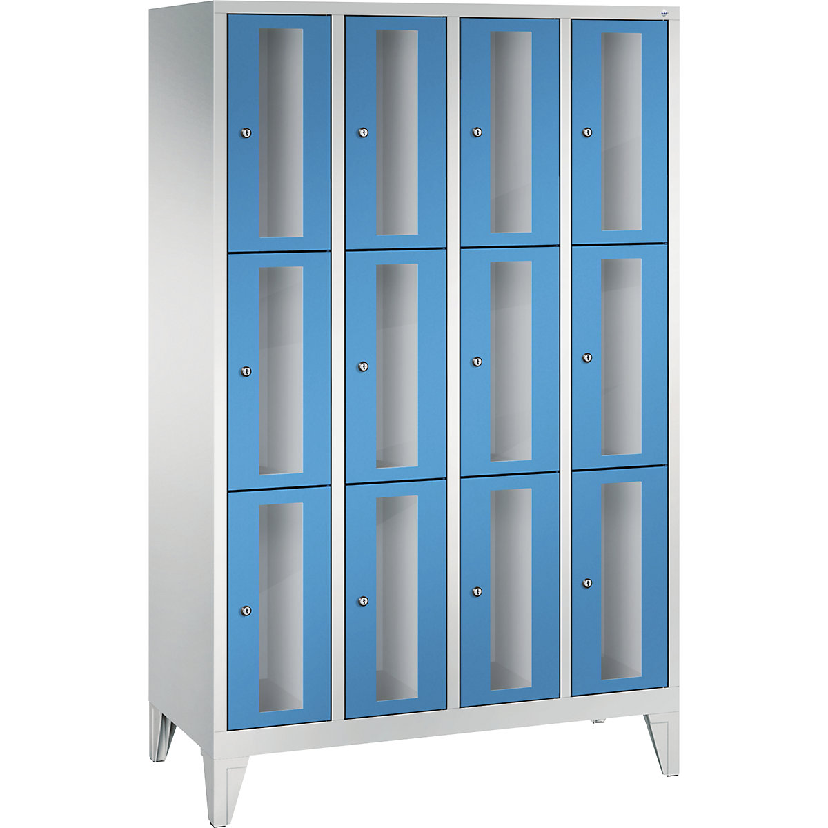 C+P – Armario de compartimentos CLASSIC, altura de compartimento 510 mm, con patas, 12 compartimentos de 1190 mm de anchura, puerta en azul luminoso