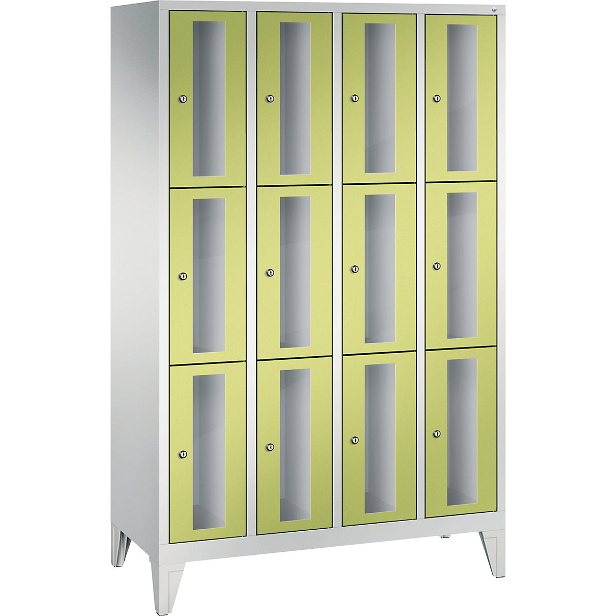 C+P – Armario de compartimentos CLASSIC, altura de compartimento 510 mm, con patas, 12 compartimentos de 1190 mm de anchura, puerta en verde pistacho
