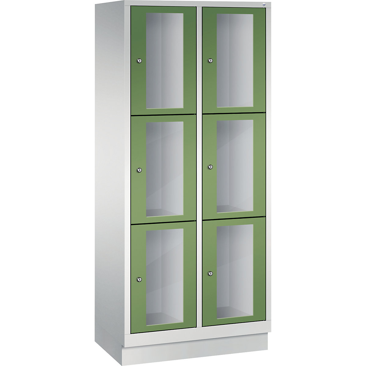 C+P – Armario de compartimentos CLASSIC, altura de compartimento 510 mm, con zócalo, 6 compartimentos de 810 mm de anchura, puerta en verde reseda