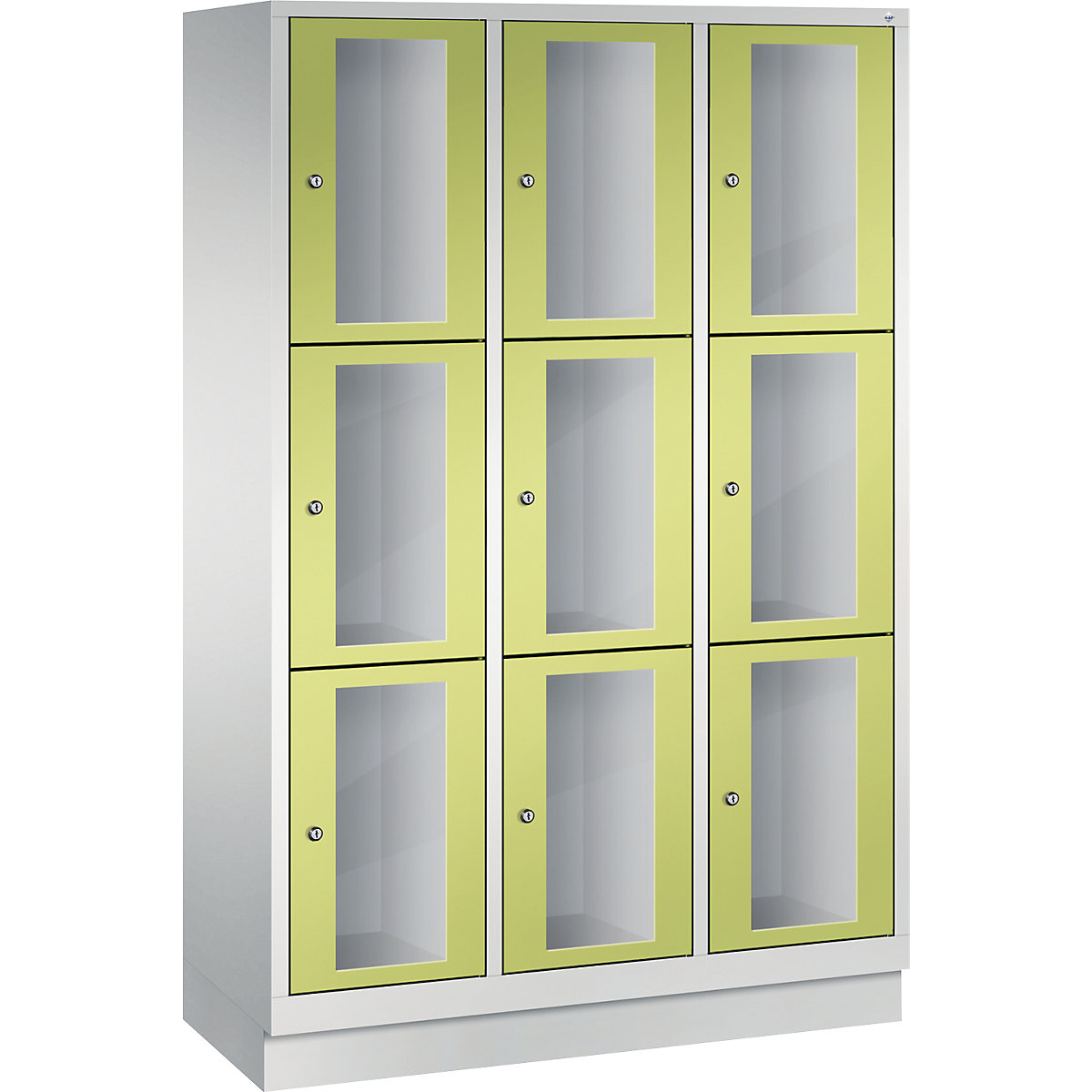 C+P – Armario de compartimentos CLASSIC, altura de compartimento 510 mm, con zócalo, 9 compartimentos de 1200 mm de anchura, puerta en verde pistacho