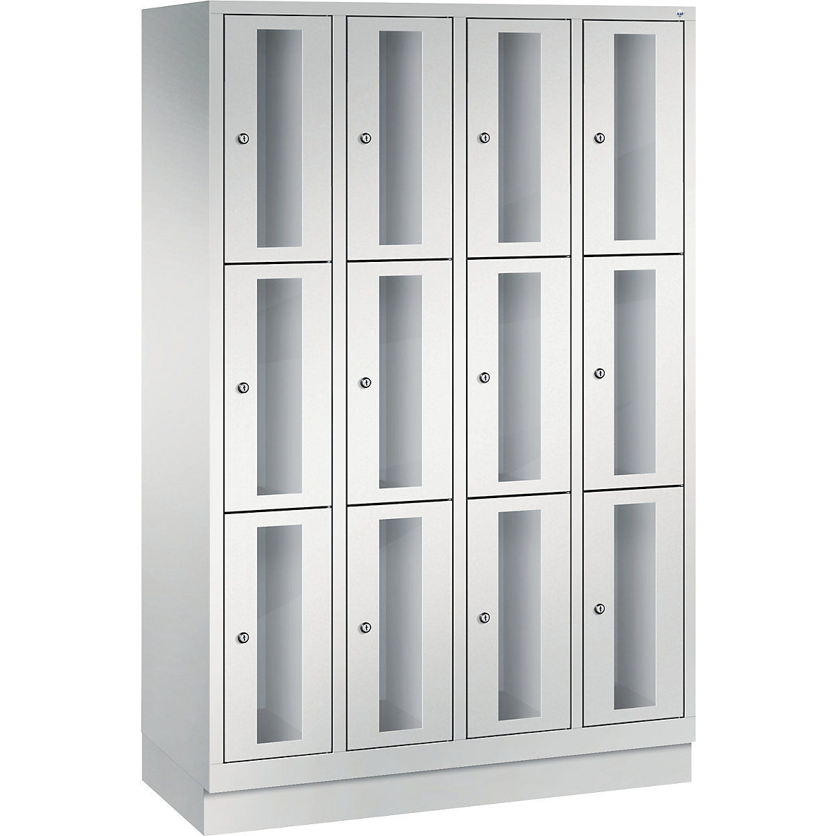 C+P – Armario de compartimentos CLASSIC, altura de compartimento 510 mm, con zócalo, 12 compartimentos de 1190 mm de anchura, puerta en gris luminoso
