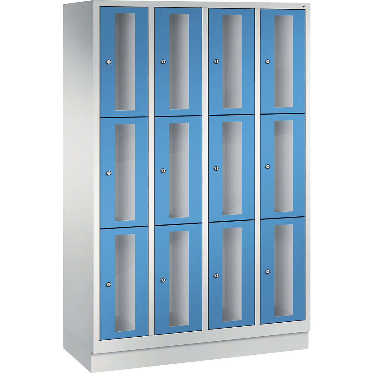 C+P – Armario de compartimentos CLASSIC, altura de compartimento 510 mm, con zócalo, 12 compartimentos de 1190 mm de anchura, puerta en azul luminoso