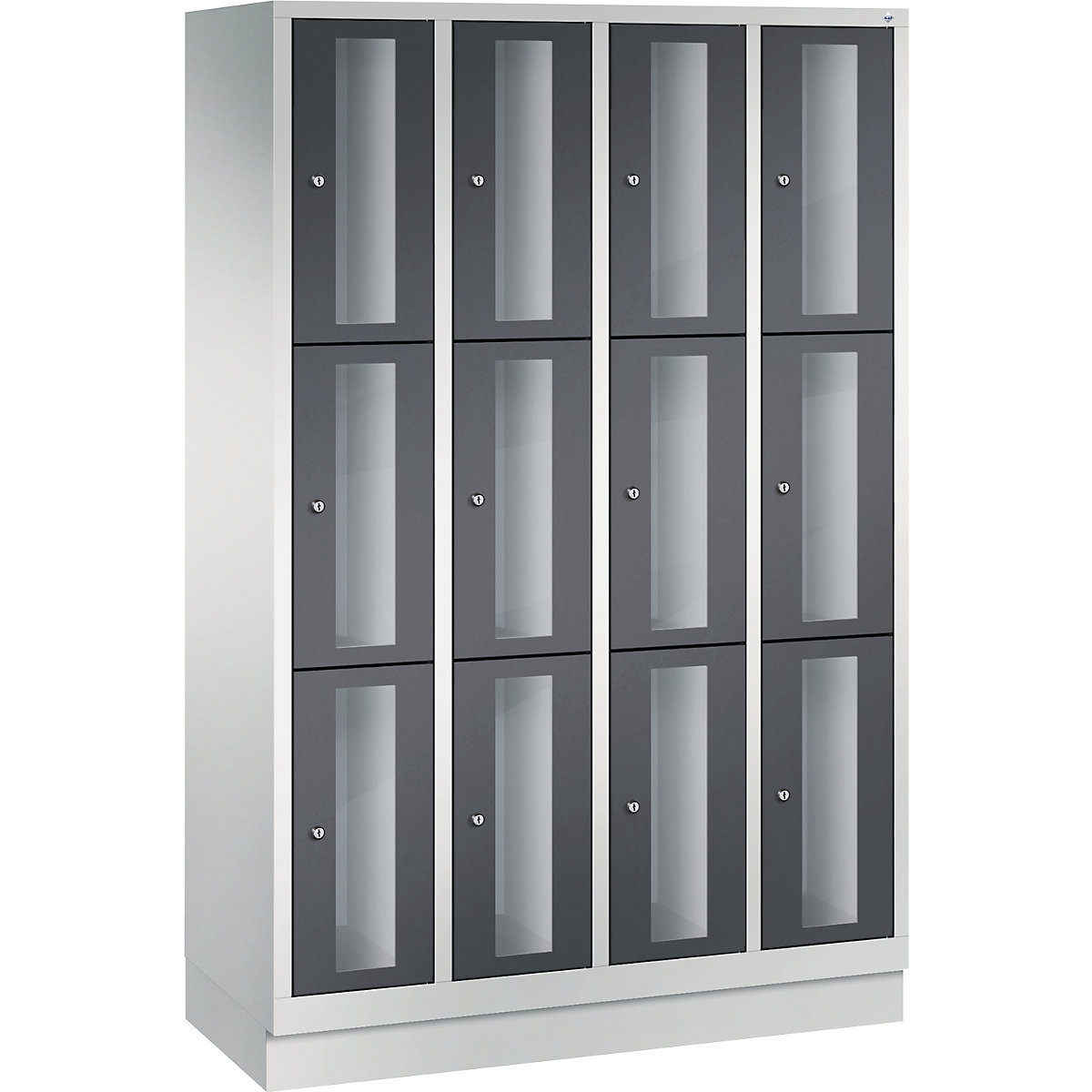C+P – Armario de compartimentos CLASSIC, altura de compartimento 510 mm, con zócalo, 12 compartimentos de 1190 mm de anchura, puerta en gris negruzco