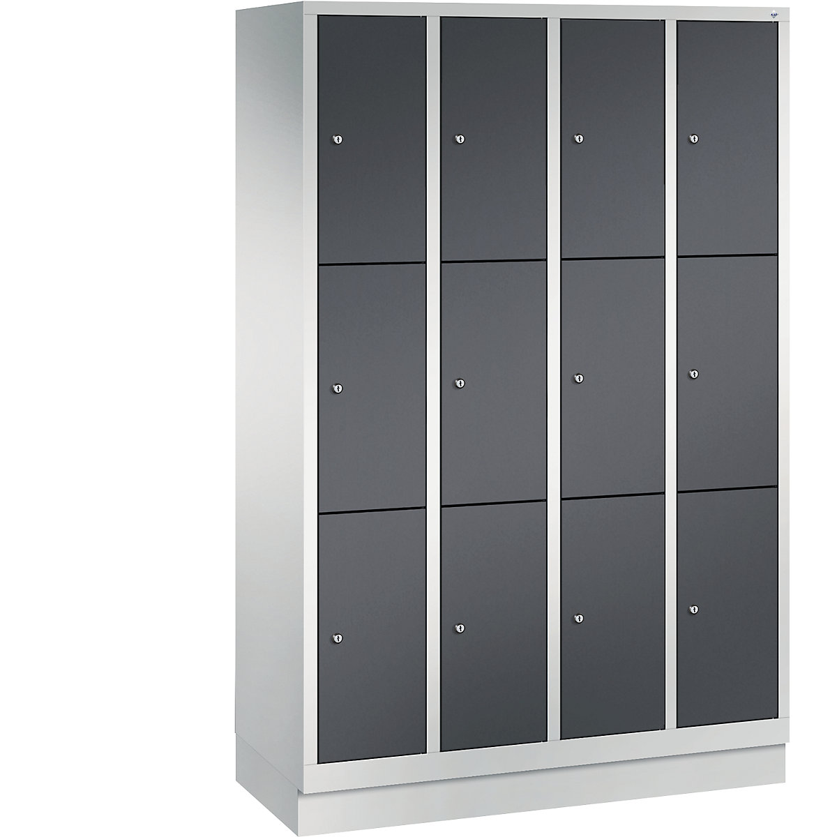 Armario de compartimentos CLASSIC con zócalo – C+P, 4 módulos, cada uno con 3 compartimentos, anchura de módulo 300 mm, gris luminoso / gris negruzco-12