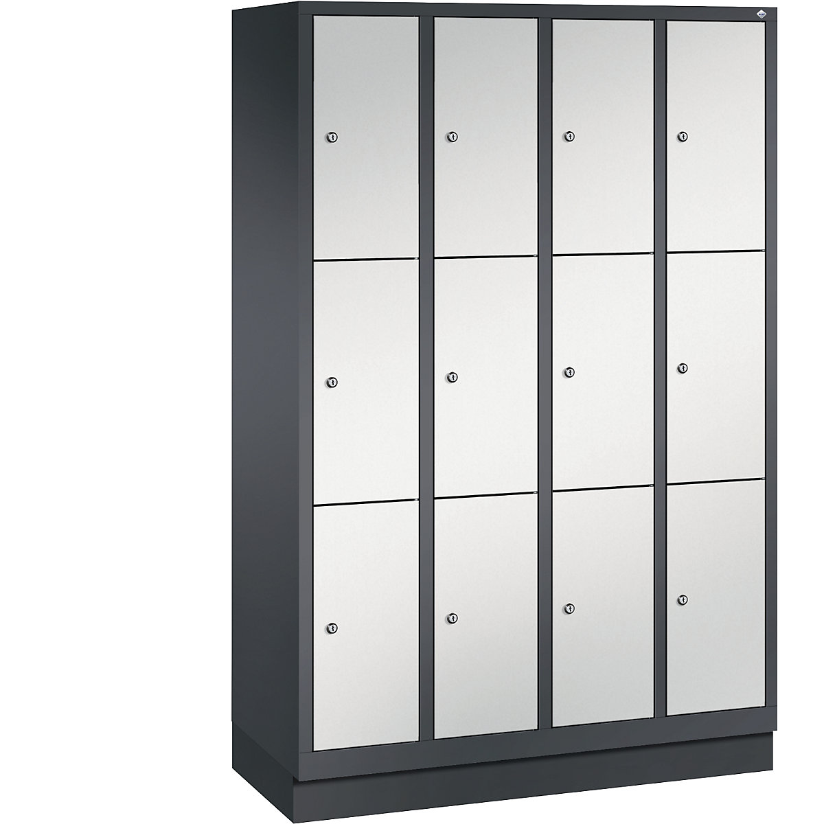 Armario de compartimentos CLASSIC con zócalo – C+P, 4 módulos, cada uno con 3 compartimentos, anchura de módulo 300 mm, gris negruzco / gris luminoso-7