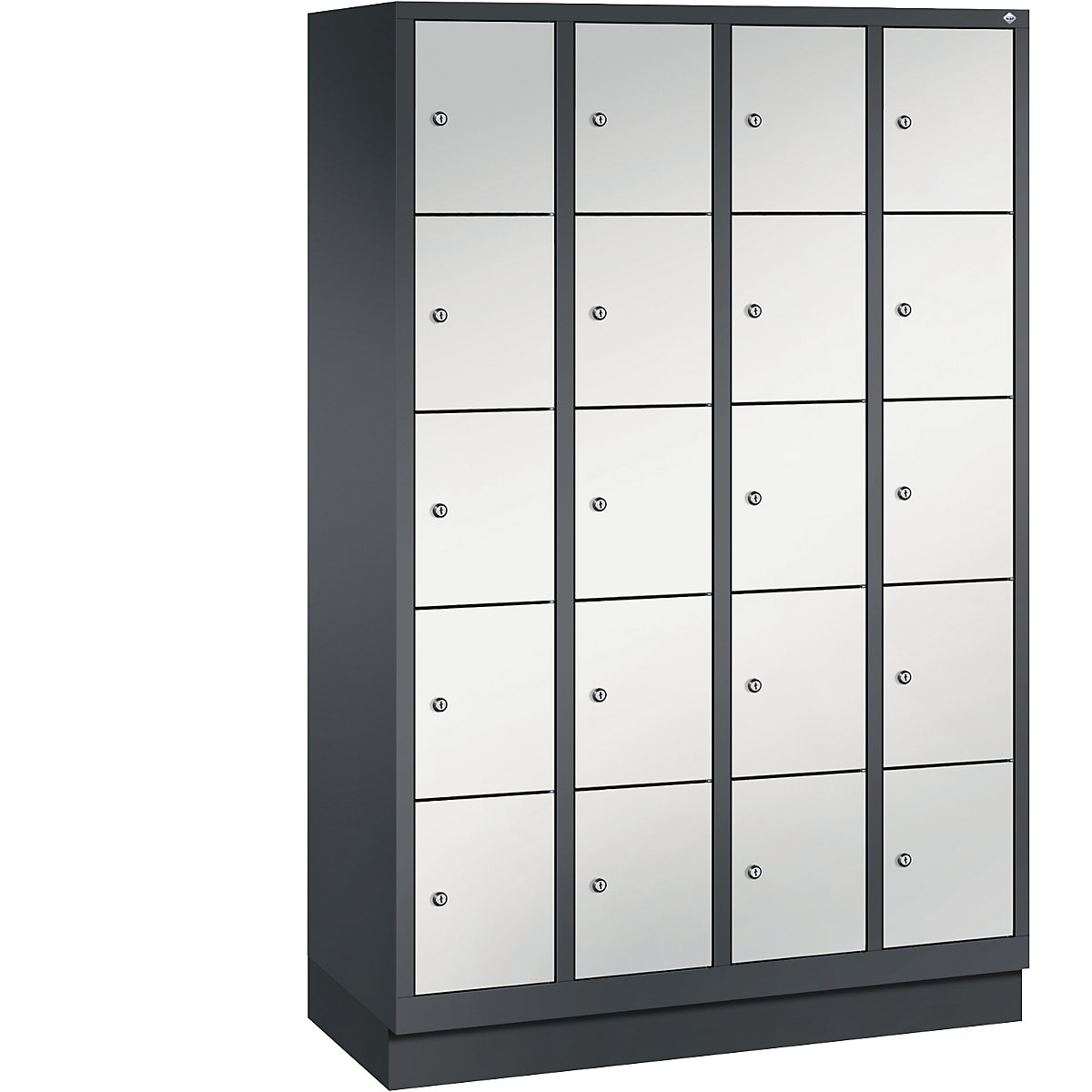 C+P – Armario de compartimentos CLASSIC con zócalo, 4 módulos, cada uno con 5 compartimentos, anchura de módulo 300 mm, gris negruzco / gris luminoso