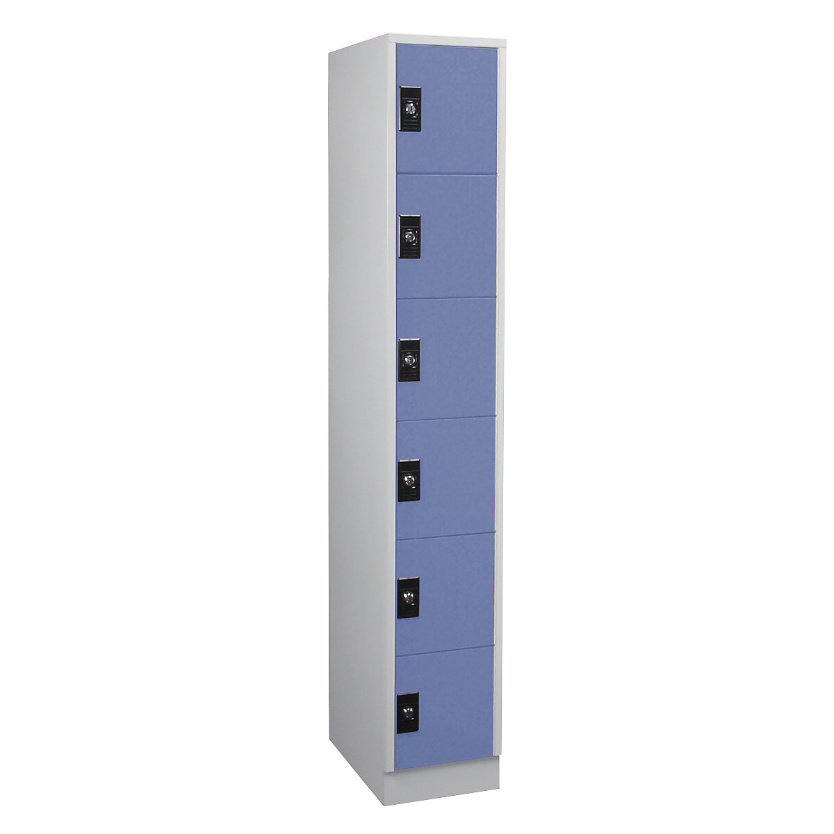 Armario de compartimentos bajo llave – Wolf, 1 módulo, cada uno con 6 compartimentos, gris luminoso / azul colombino-8