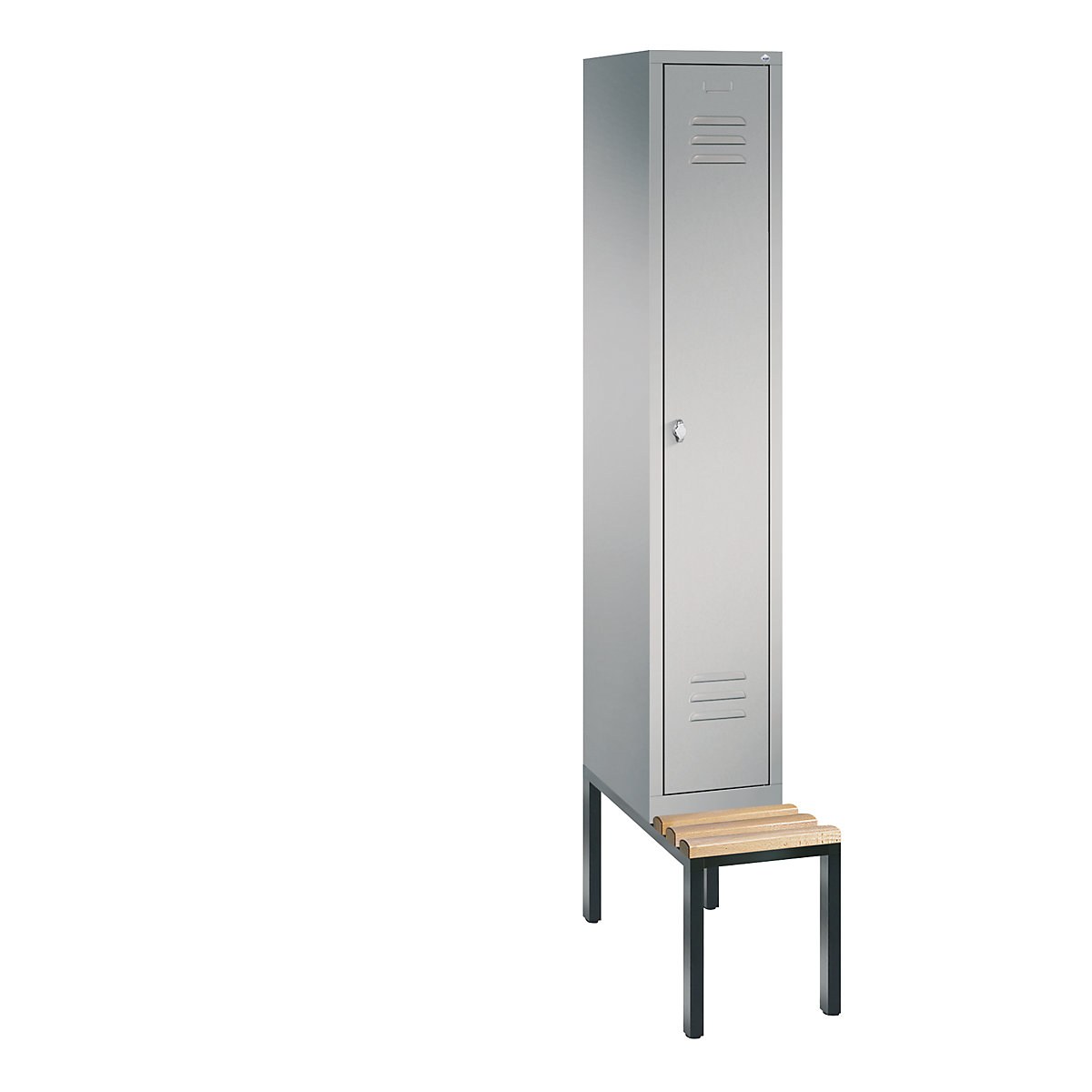 C+P – Armario guardarropa CLASSIC con banco integrado debajo, 1 compartimento, anchura de compartimento 300 mm, aluminio blanco