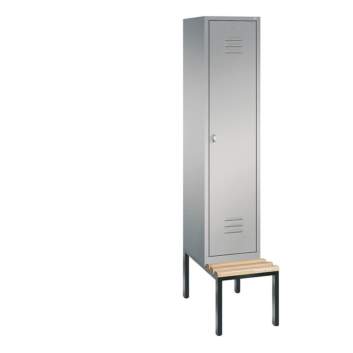 C+P – Armario guardarropa CLASSIC con banco integrado debajo, 1 compartimento, anchura de compartimento 400 mm, aluminio blanco