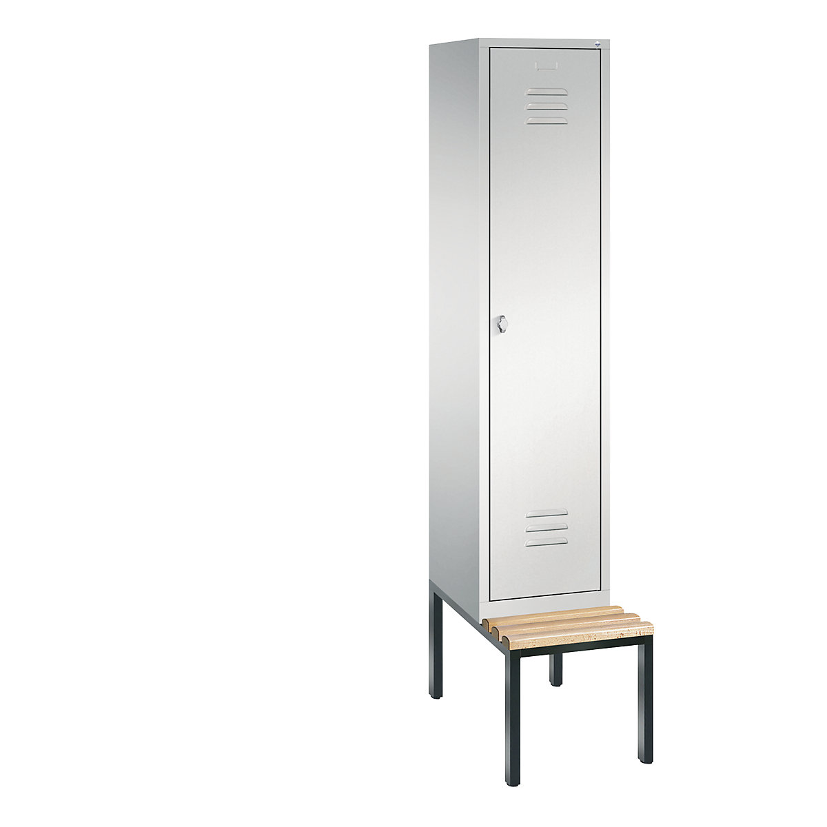 C+P – Armario guardarropa CLASSIC con banco integrado debajo, 1 compartimento, anchura de compartimento 400 mm, gris luminoso