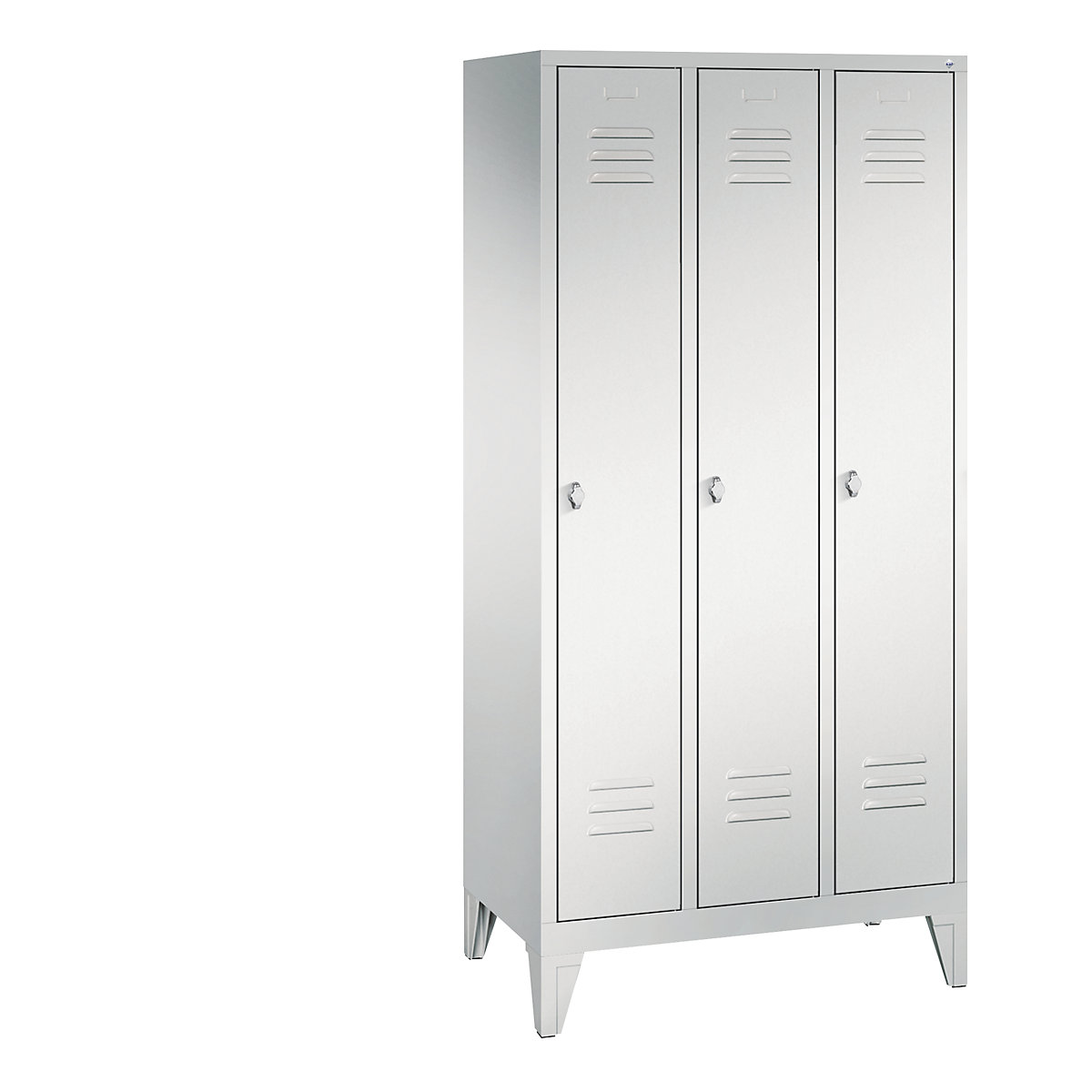 C+P – Armario guardarropa CLASSIC con patas, 3 compartimentos, anchura de compartimento 300 mm, gris luminoso