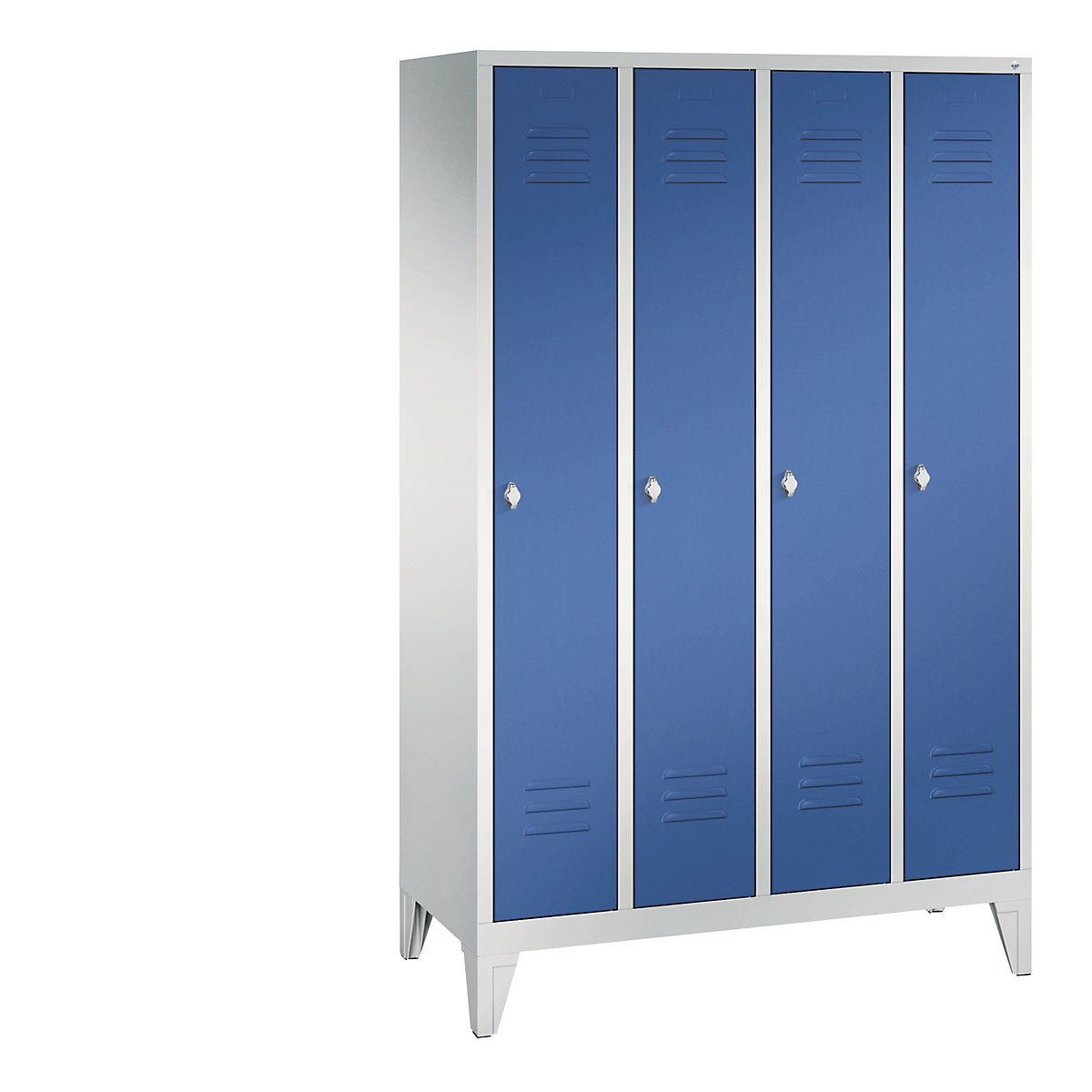 C+P – Armario guardarropa CLASSIC con patas, 4 compartimentos, anchura de compartimento 300 mm, gris luminoso / azul genciana
