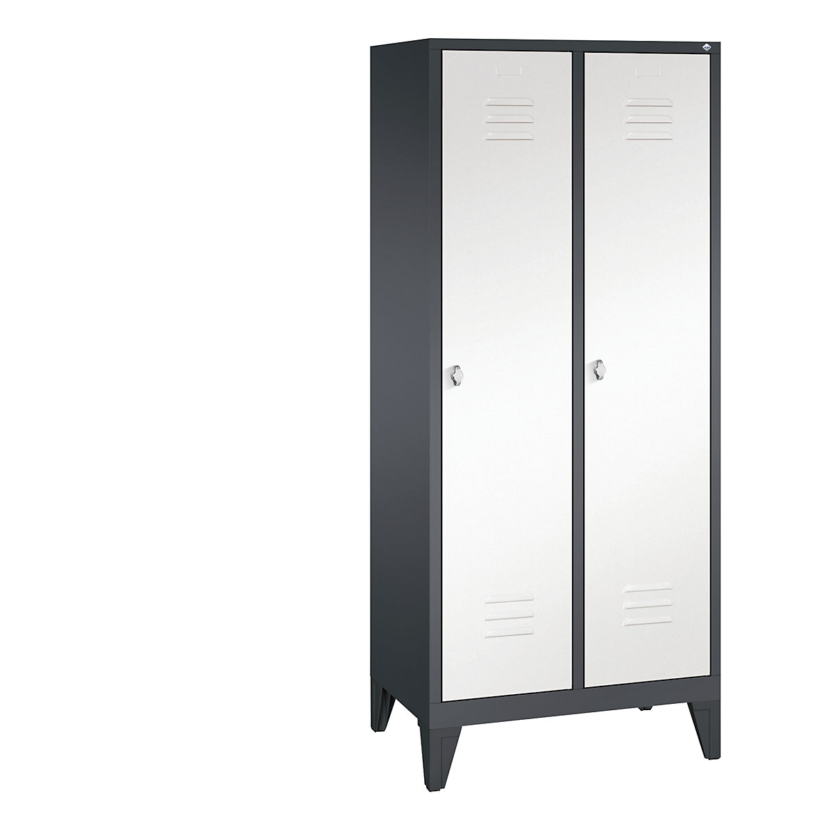 C+P – Armario guardarropa CLASSIC con patas, 2 compartimentos, anchura de compartimento 400 mm, gris negruzco / blanco tráfico