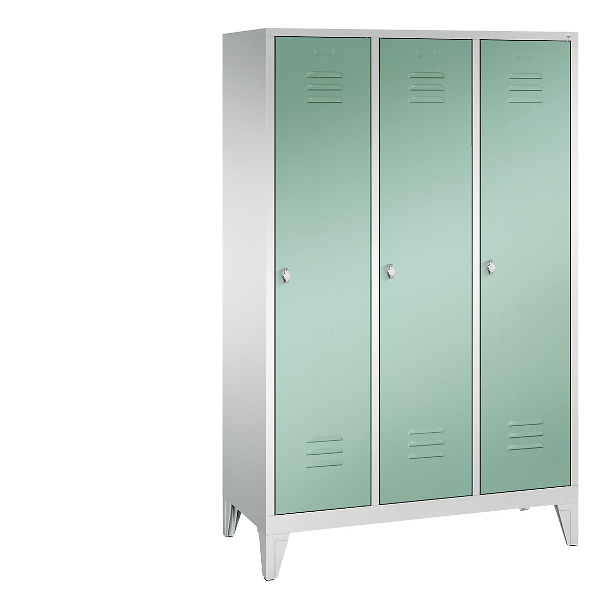 C+P – Armario guardarropa CLASSIC con patas, 3 compartimentos, anchura de compartimento 400 mm, gris luminoso / verde luminoso