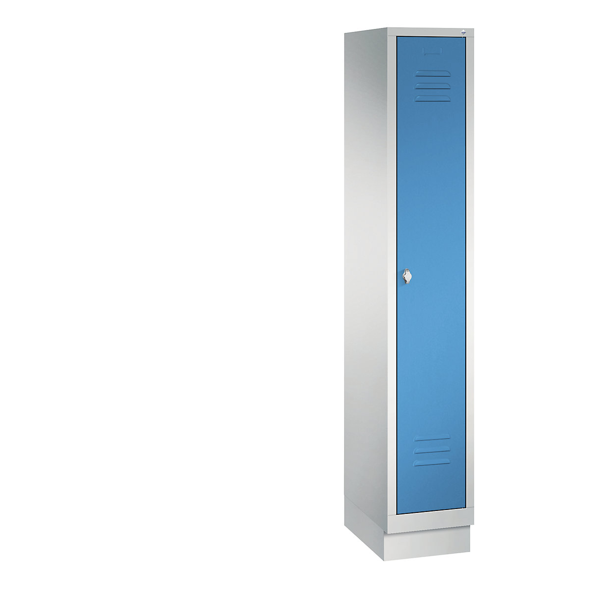 C+P – Armario guardarropa CLASSIC con zócalo, 1 compartimento, anchura de compartimento 300 mm, gris luminoso / azul luminoso