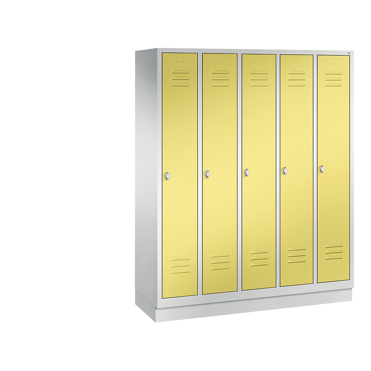 C+P – Armario guardarropa CLASSIC con zócalo, 5 compartimentos, anchura de compartimento 300 mm, gris luminoso / amarillo azufre