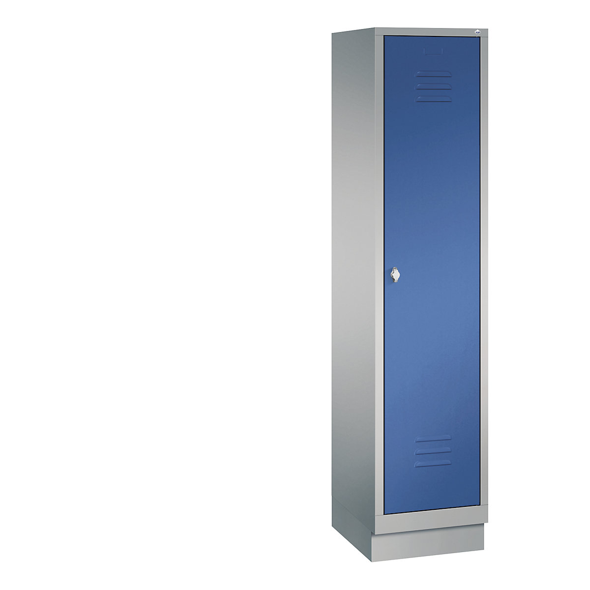 C+P – Armario guardarropa CLASSIC con zócalo, 1 compartimento, anchura de compartimento 400 mm, aluminio blanco / azul genciana