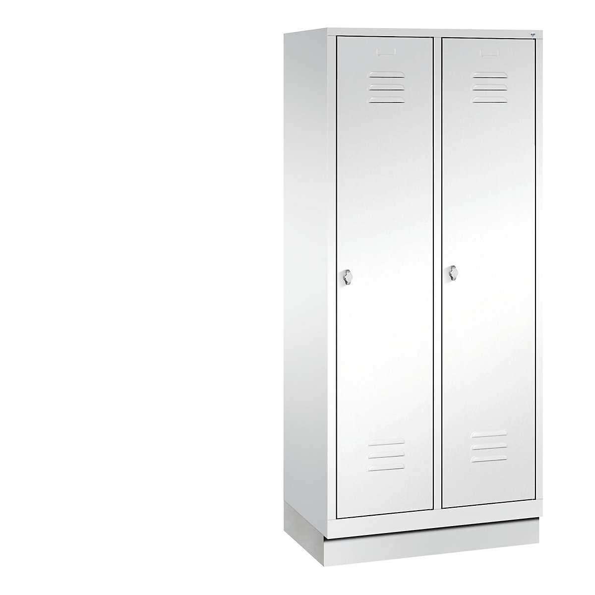 C+P – Armario guardarropa CLASSIC con zócalo, 2 compartimentos, anchura de compartimento 400 mm, blanco tráfico