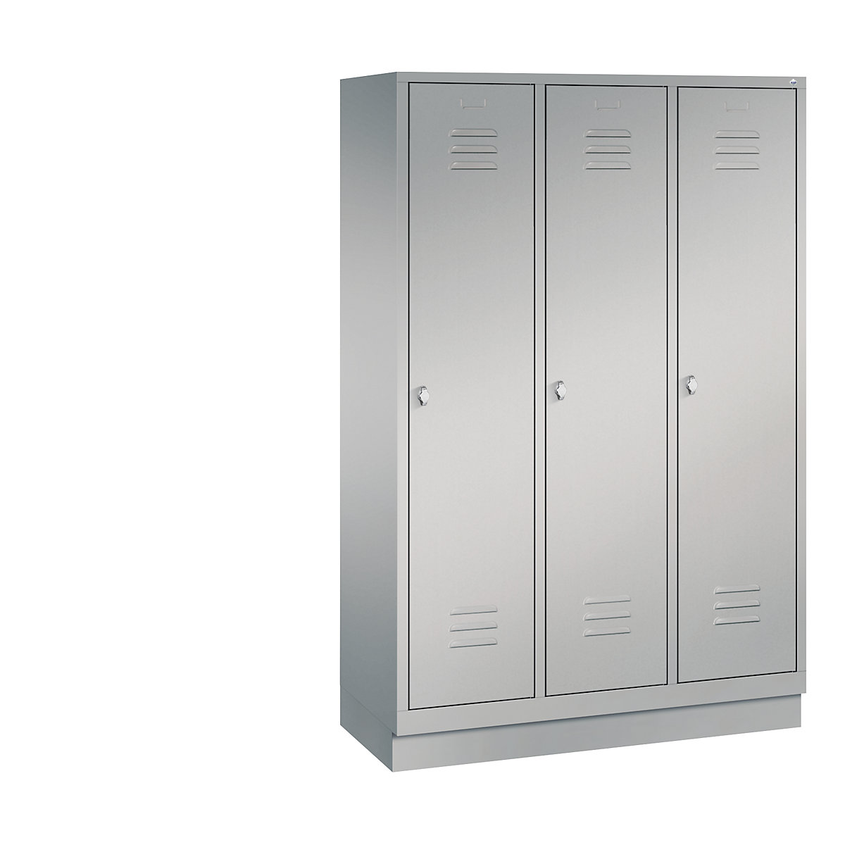 C+P – Armario guardarropa CLASSIC con zócalo, 3 compartimentos, anchura de compartimento 400 mm, aluminio blanco