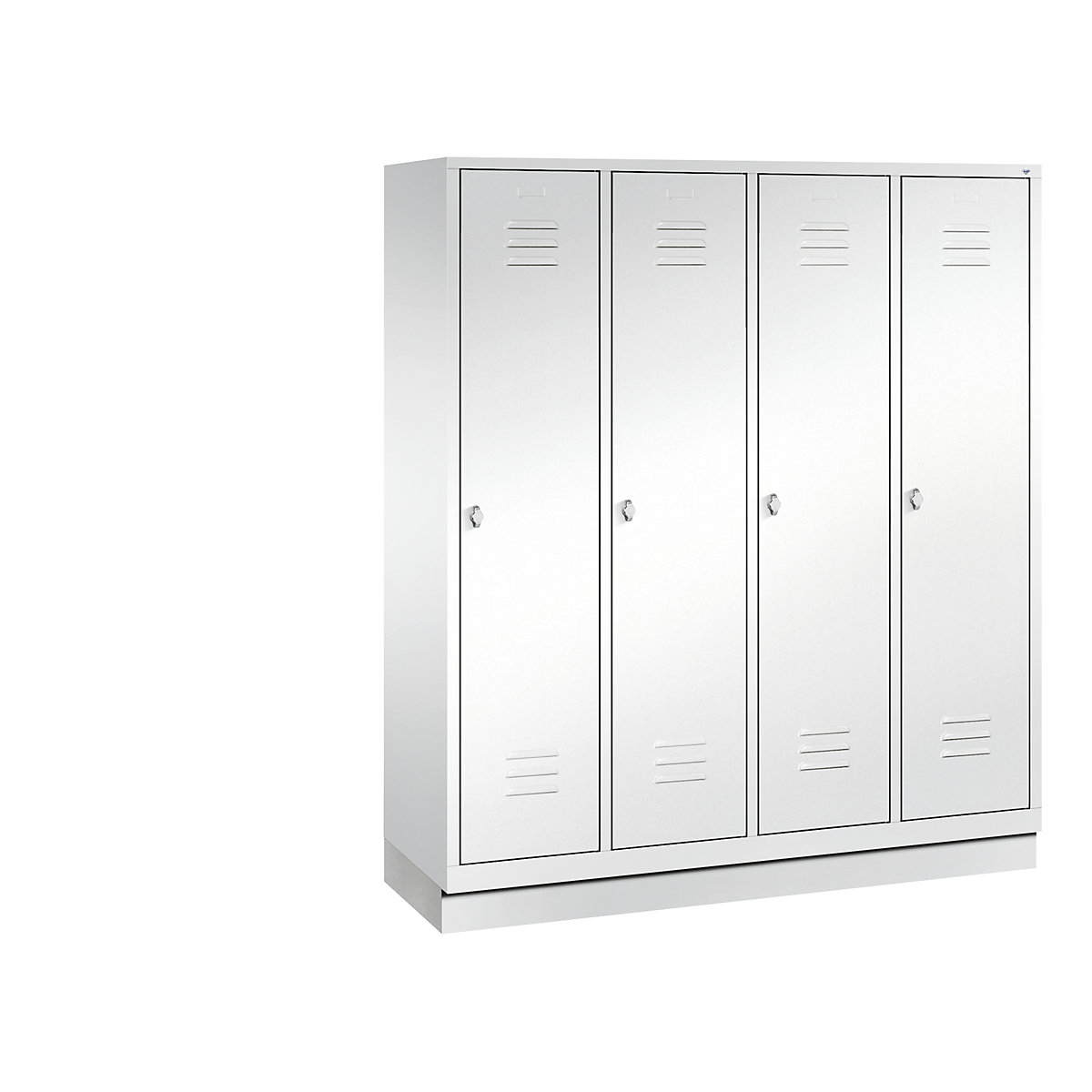 C+P – Armario guardarropa CLASSIC con zócalo, 4 compartimentos, anchura de compartimento 400 mm, blanco tráfico