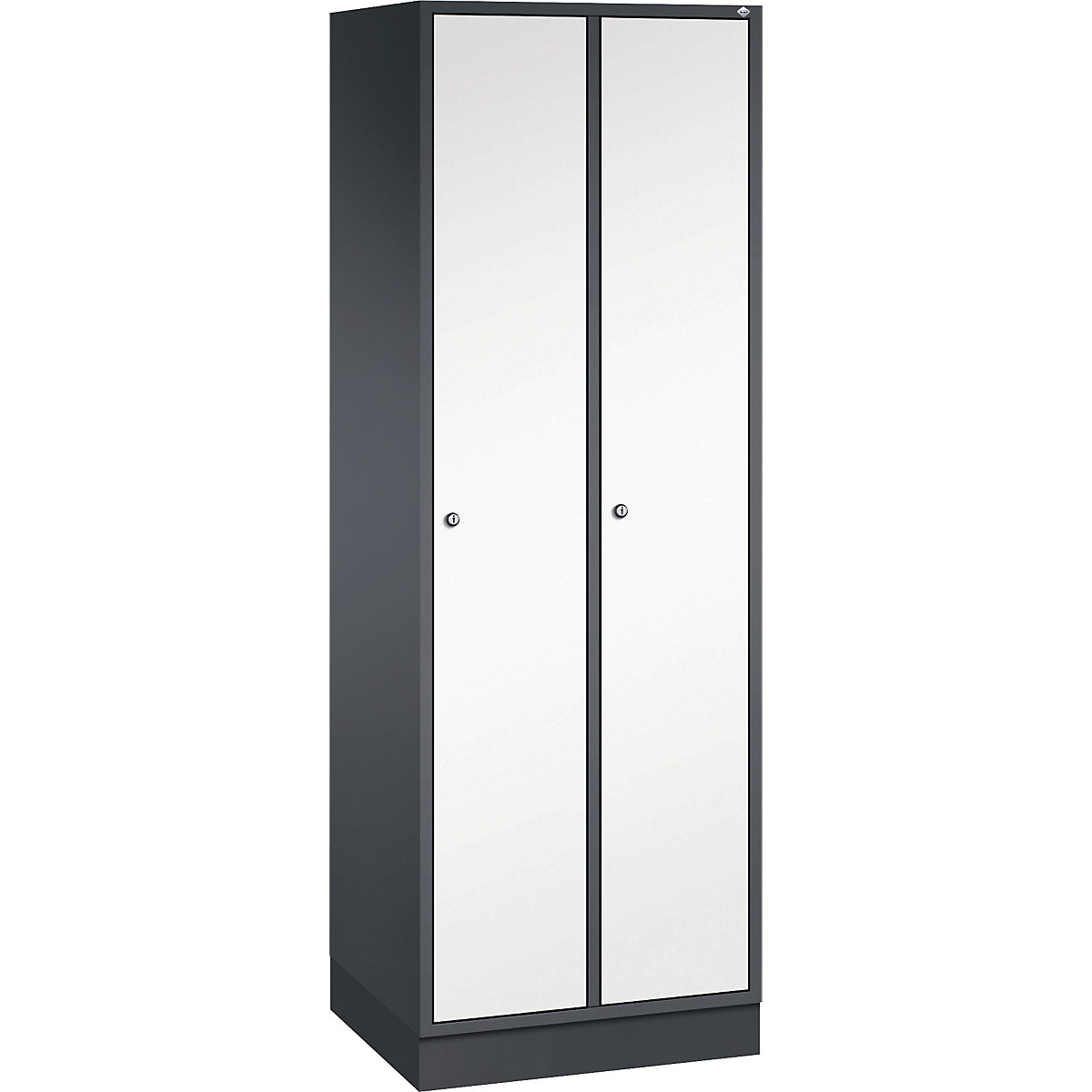 Armario guardarropa de acero INTRO – C+P, anchura 620 mm, 2 compartimentos, cuerpo gris negruzco, puertas en blanco puro-9