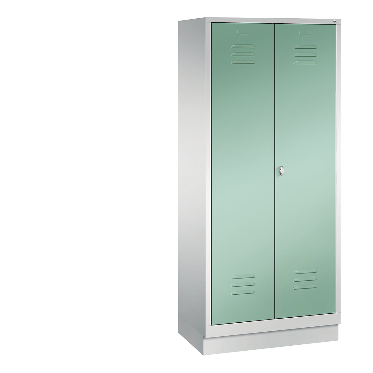 C+P – Armario para utensilios CLASSIC con zócalo, 2 compartimentos, anchura de compartimento 400 mm, gris luminoso / verde luminoso