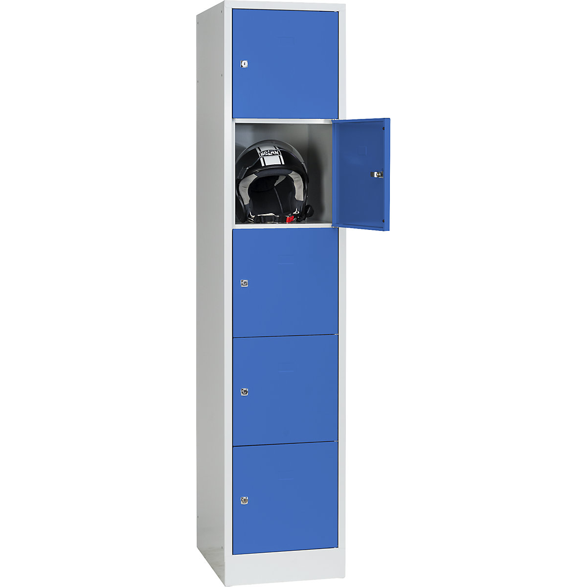 Casillero bajo llave – Wolf, 5 compartimentos, pintados al horno, anchura de compartimento 398 mm, azul luminoso / gris luminoso-9