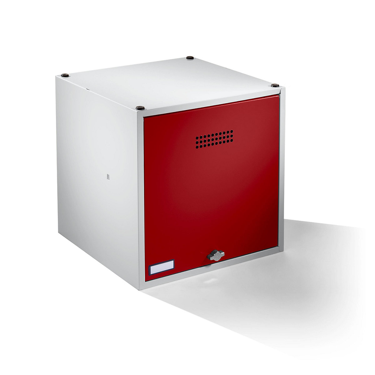 Casillero individual bajo llave, ampliable – Wolf, H x A x P 500 x 500 x 500 mm, para candado, puerta en rojo vivo-12