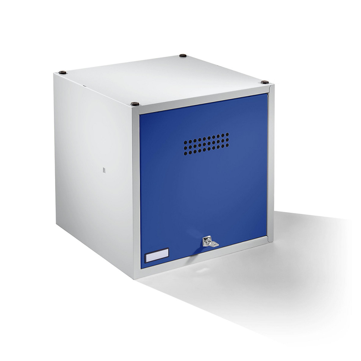 Casillero individual bajo llave, ampliable – Wolf, H x A x P 500 x 500 x 500 mm, con cerradura de cilindro de seguridad, puerta en azul genciana-5