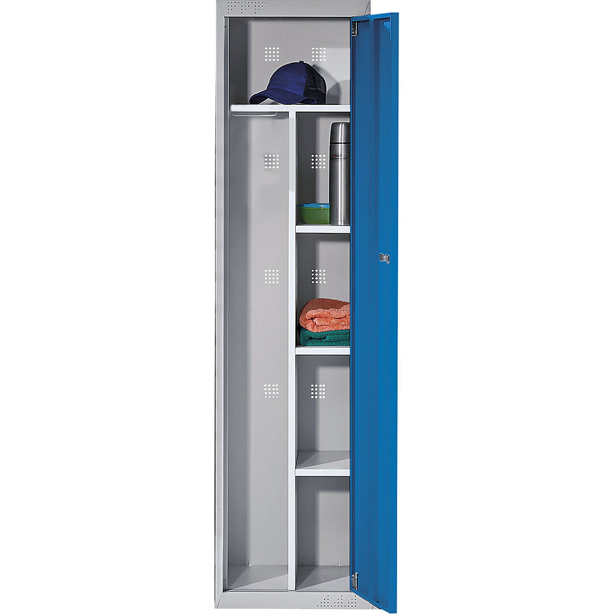 Sistema modular de armarios guardarropa – eurokraft basic, con elementos básicos y de ampliación, H x A x P 1800 x 450 x 500 mm, 1 balda para sombreros, 3 baldas, gris luminoso / azul luminoso, elemento básico