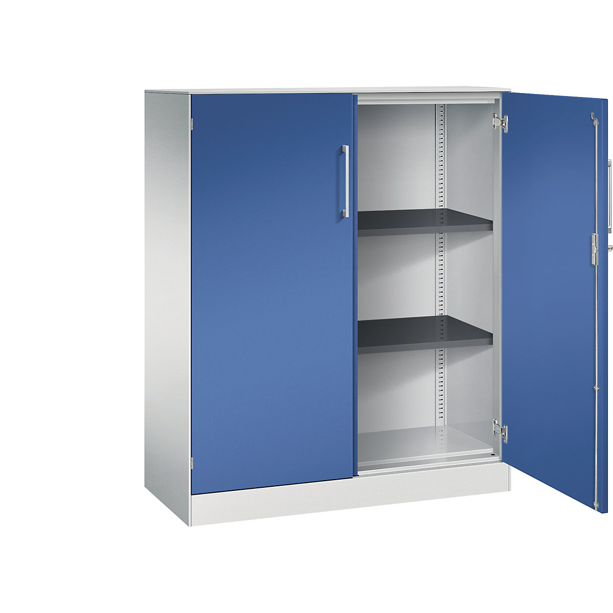 Dulap cu uși cu canaturi ASISTO, înălțime 1292 mm – C+P, lățime 1000 mm, 2 polițe, gri deschis/albastru gențiană-12