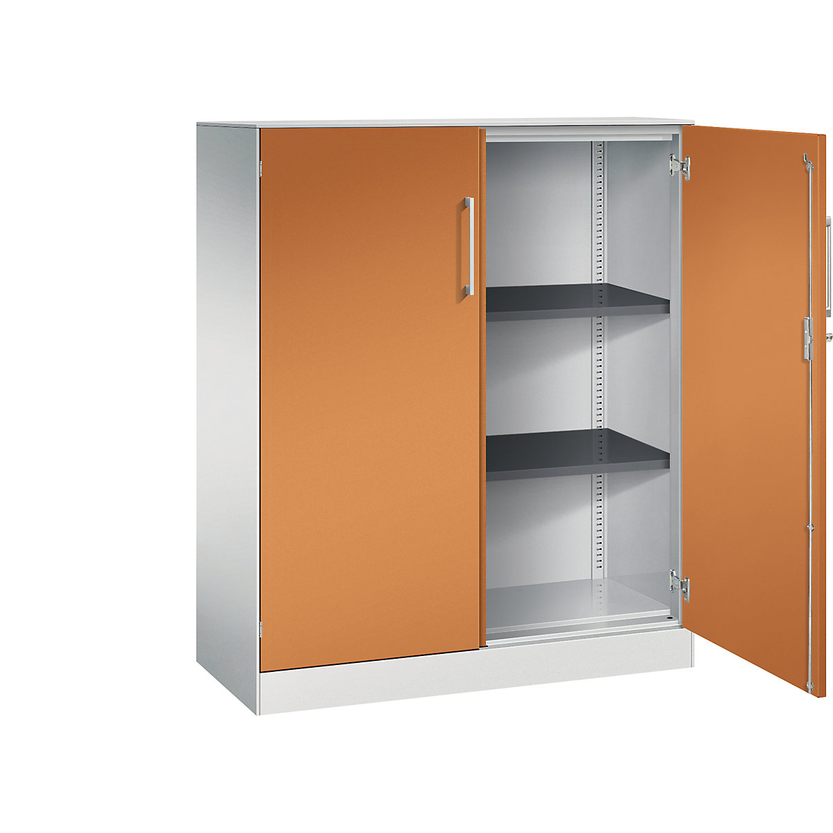 Dulap cu uși cu canaturi ASISTO, înălțime 1292 mm – C+P, lățime 1000 mm, 2 polițe, gri deschis/galben-portocaliu-19