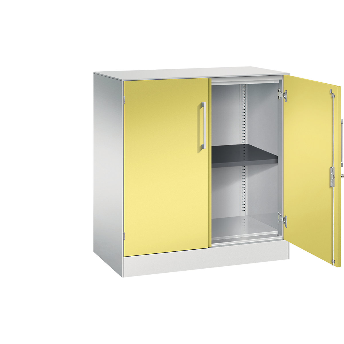 Dulap cu uși cu canaturi ASISTO, înălțime 897 mm – C+P, lățime 800 mm, 1 poliță, gri deschis/galben sulf-9