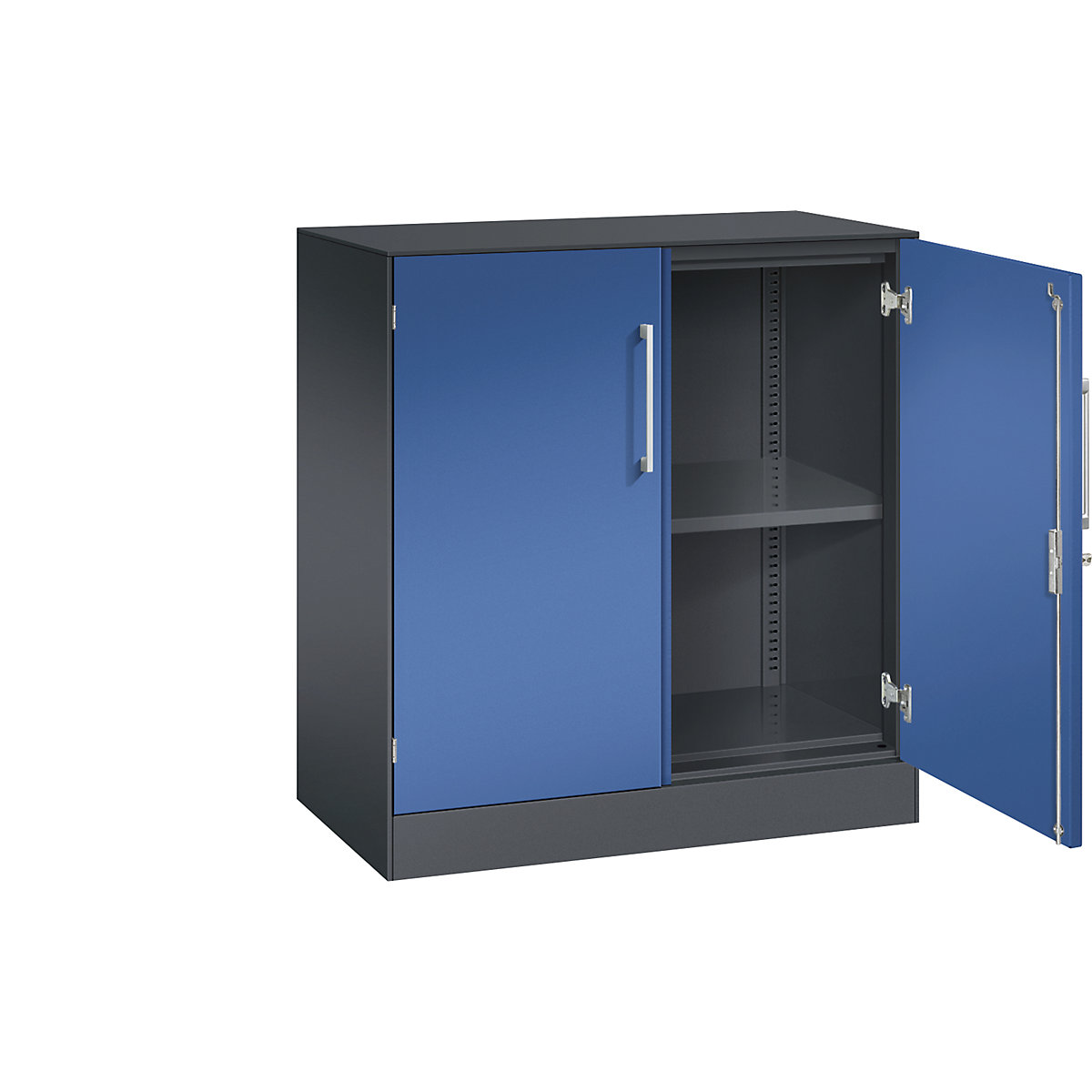 Dulap cu uși cu canaturi ASISTO, înălțime 897 mm – C+P, lățime 800 mm, 1 poliță, gri negru/albastru gențiană-8