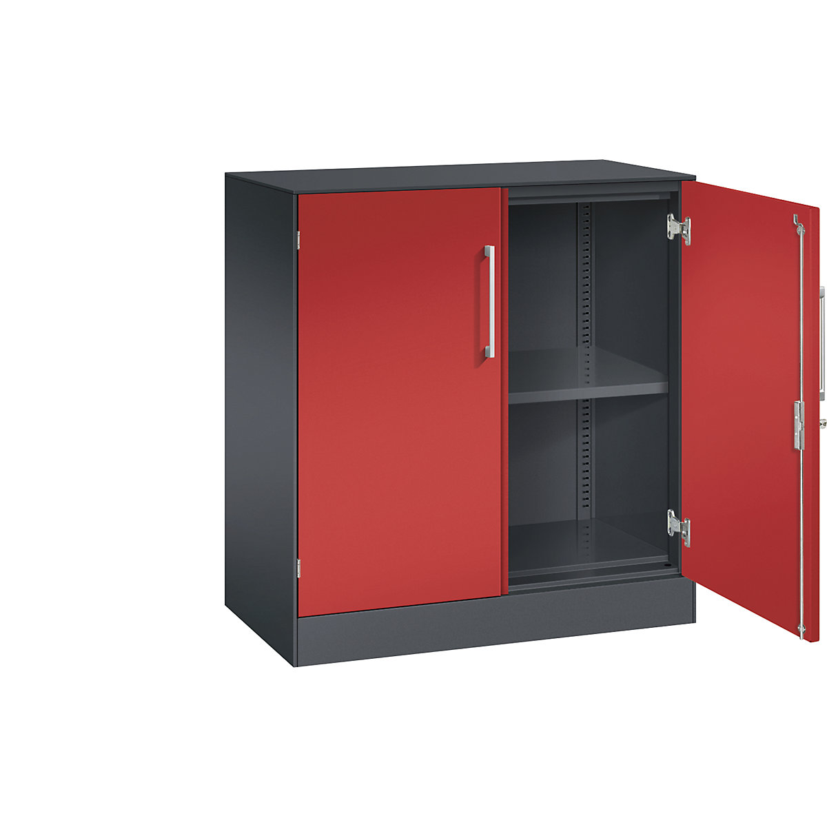 Dulap cu uși cu canaturi ASISTO, înălțime 897 mm – C+P, lățime 800 mm, 1 poliță, gri negru/roșu aprins-3
