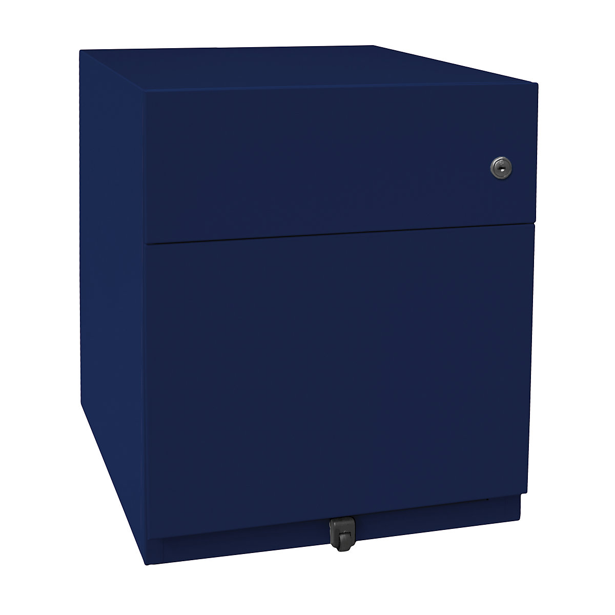 Casetieră Note™, cu 1 registratură suspendată, 1 sertar universal – BISLEY, î. x lăț. x ad. 495 x 420 x 565 mm, cu margine de prindere, albastru oxford-16