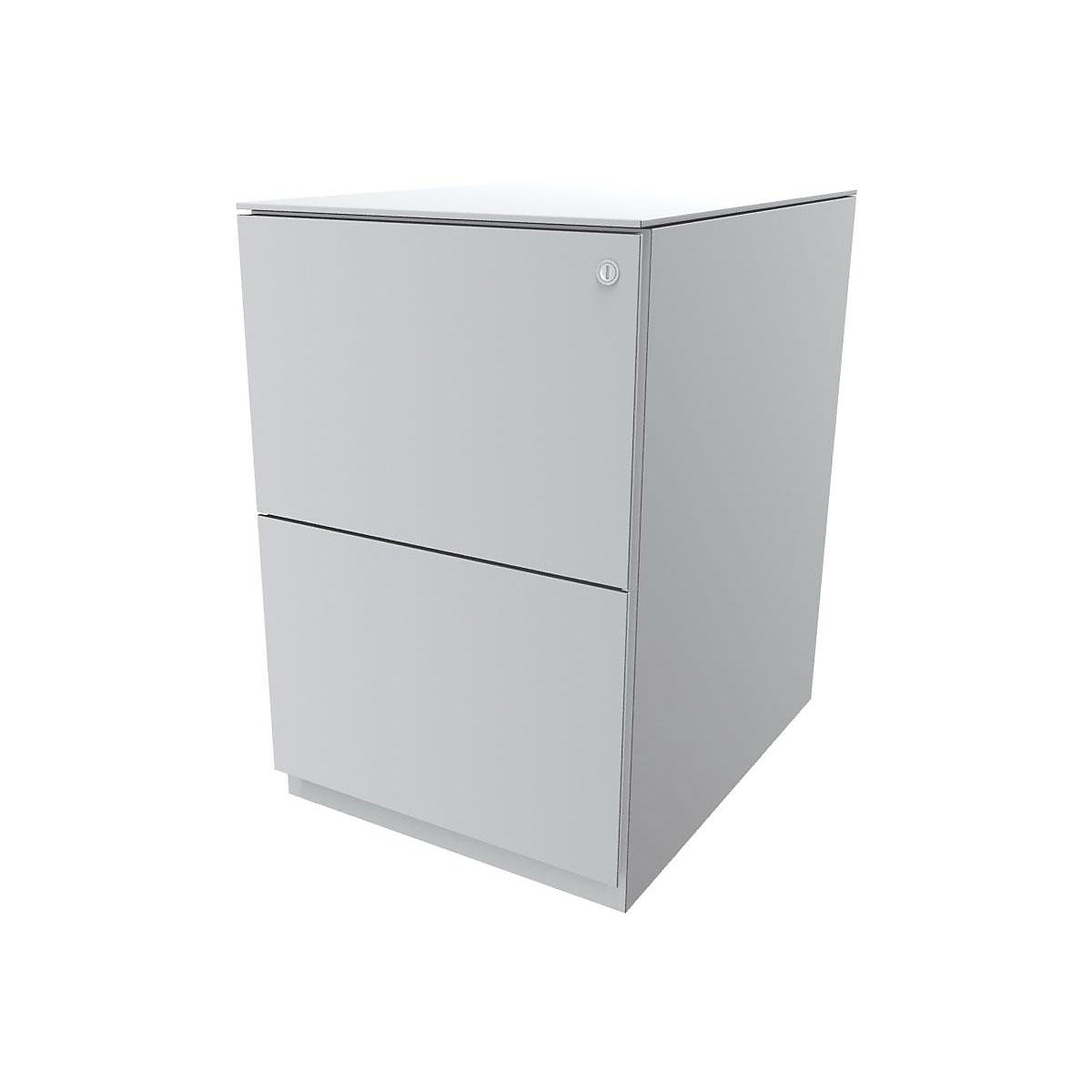 Casetieră Note™, cu 2 sertare pentru registratură suspendată – BISLEY, î. x lăț. 652 x 420 mm, cu blat, alb trafic-1