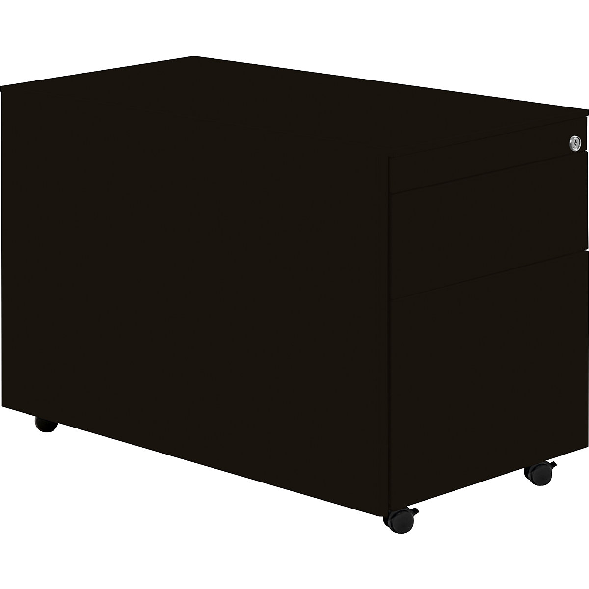 Casetieră cu sertare cu role – mauser, î. x ad. 570 x 800 mm, 1 sertar pentru materiale, 1 registratură suspendată, negru grafit / negru grafit / negru grafit