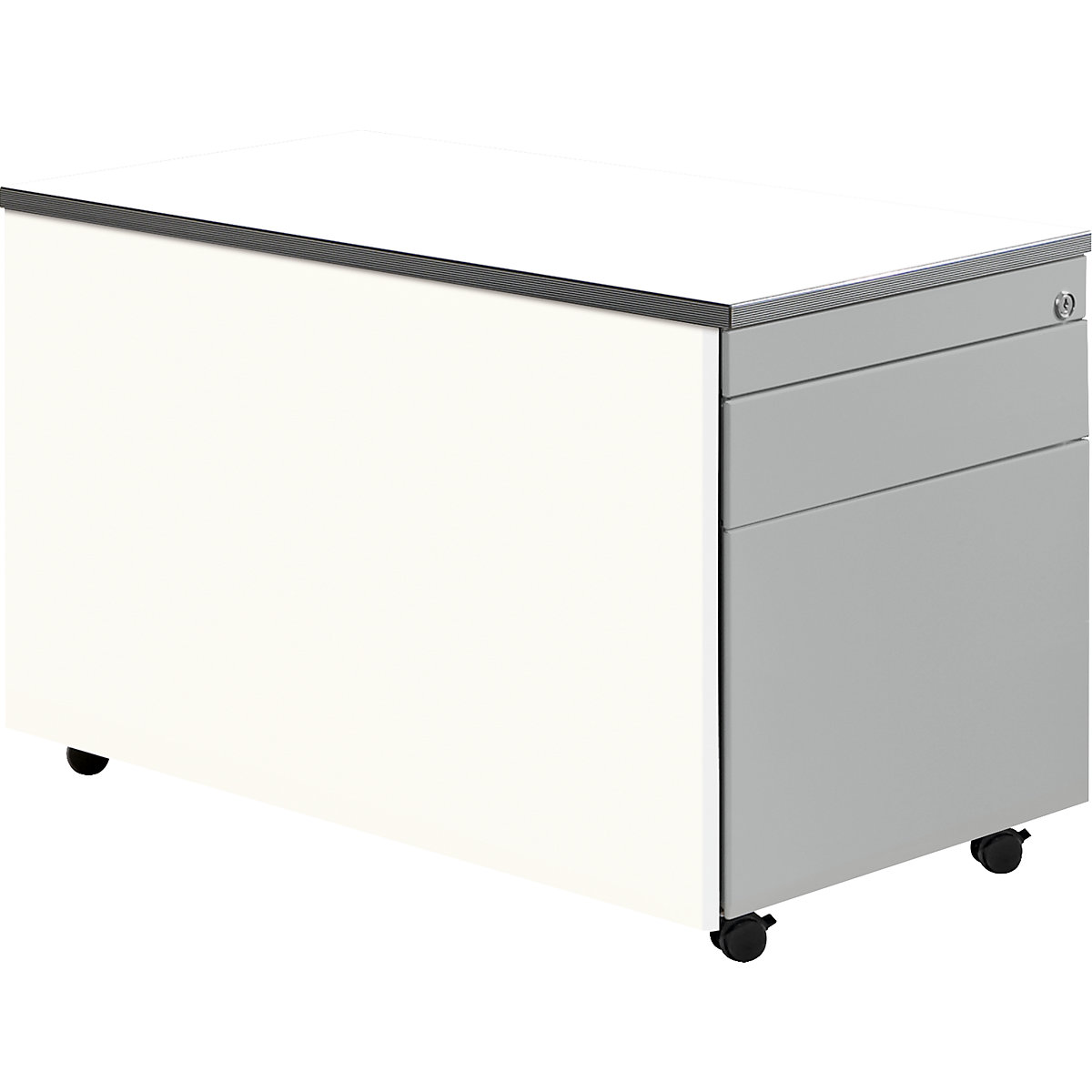 Casetieră cu sertare cu role – mauser, î. x ad. 529 x 800 mm, 1 sertar pentru materiale, 1 registratură suspendată, alb pur / alb aluminiu / alb
