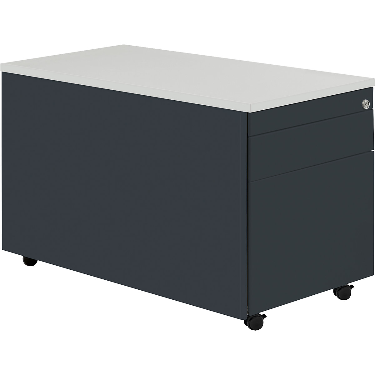 Casetieră cu sertare cu role – mauser, î. x ad. 529 x 800 mm, 1 sertar pentru materiale, 1 registratură suspendată, gri antracit / gri antracit / gri deschis