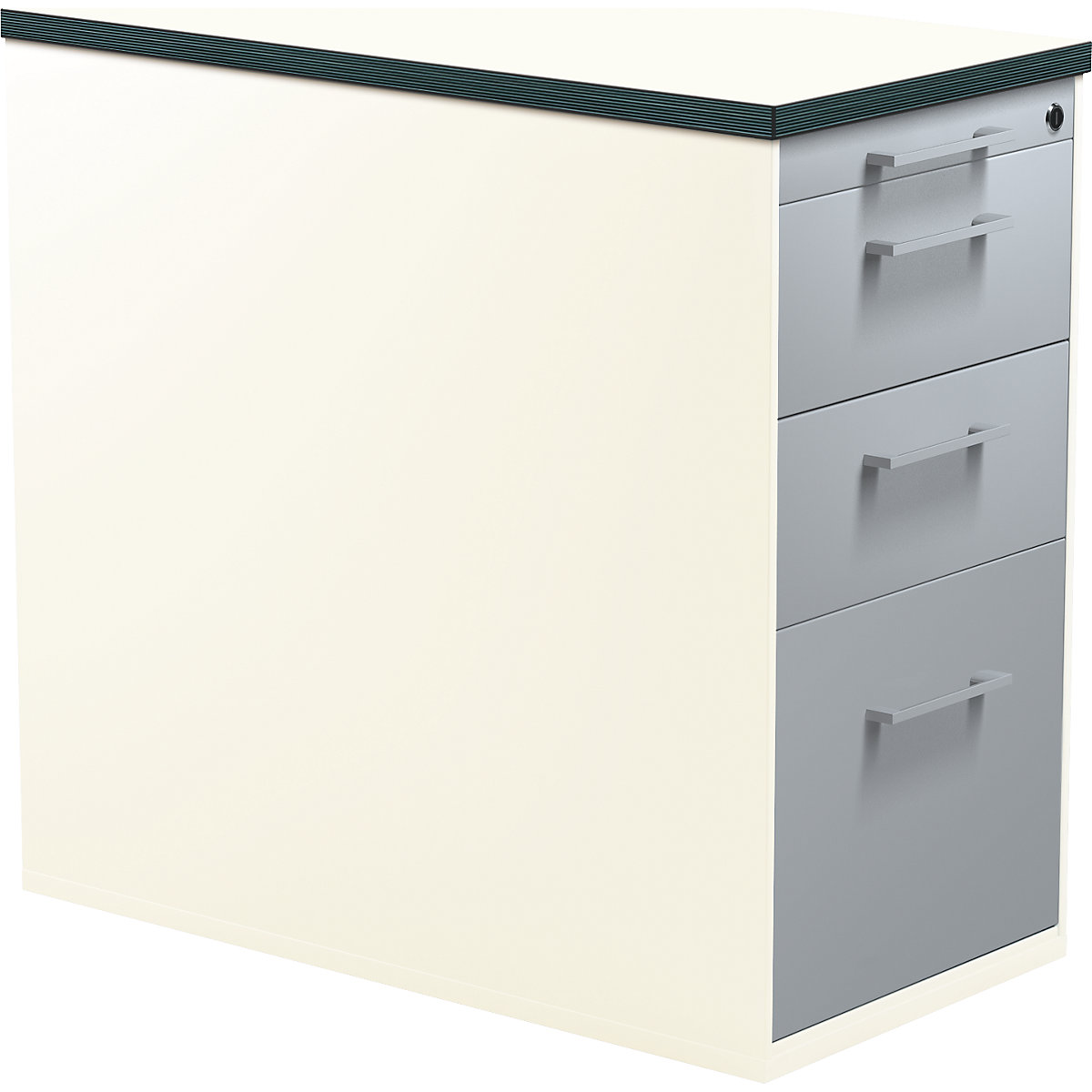mauser – Casetieră cu sertare, cu soclu, înălțime 720 mm, 2 sertare pentru materiale, 1 sertar pentru registratură suspendată, alb pur / argintiu aluminiu / alb