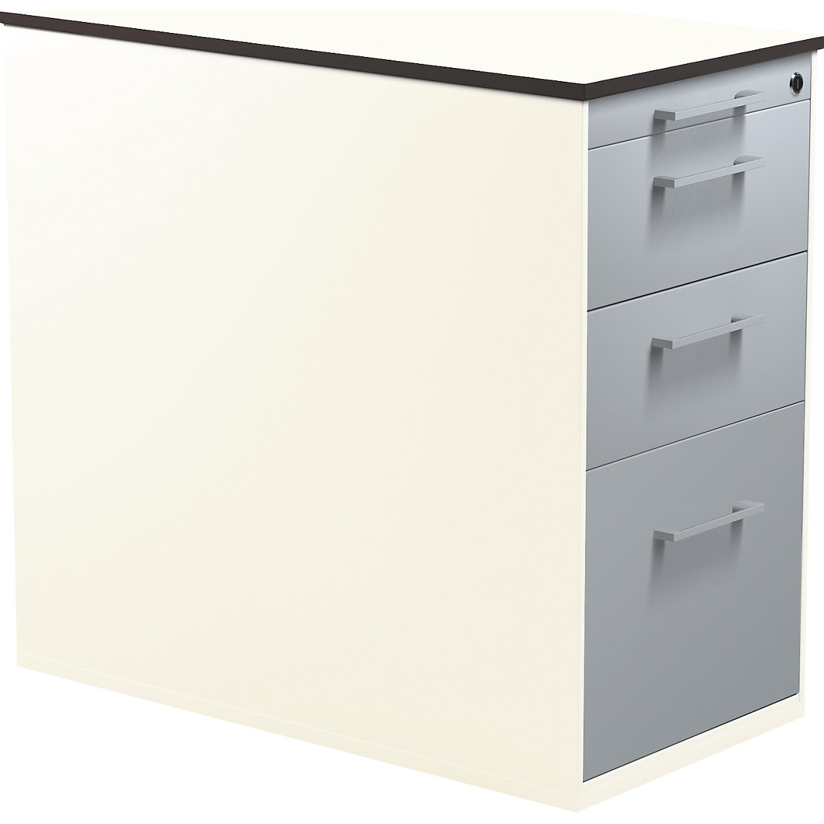 mauser – Casetieră cu sertare, cu soclu, înălțime 708 mm, 2 sertare pentru materiale, 1 sertar pentru registratură suspendată, alb pur / argintiu aluminiu / alb