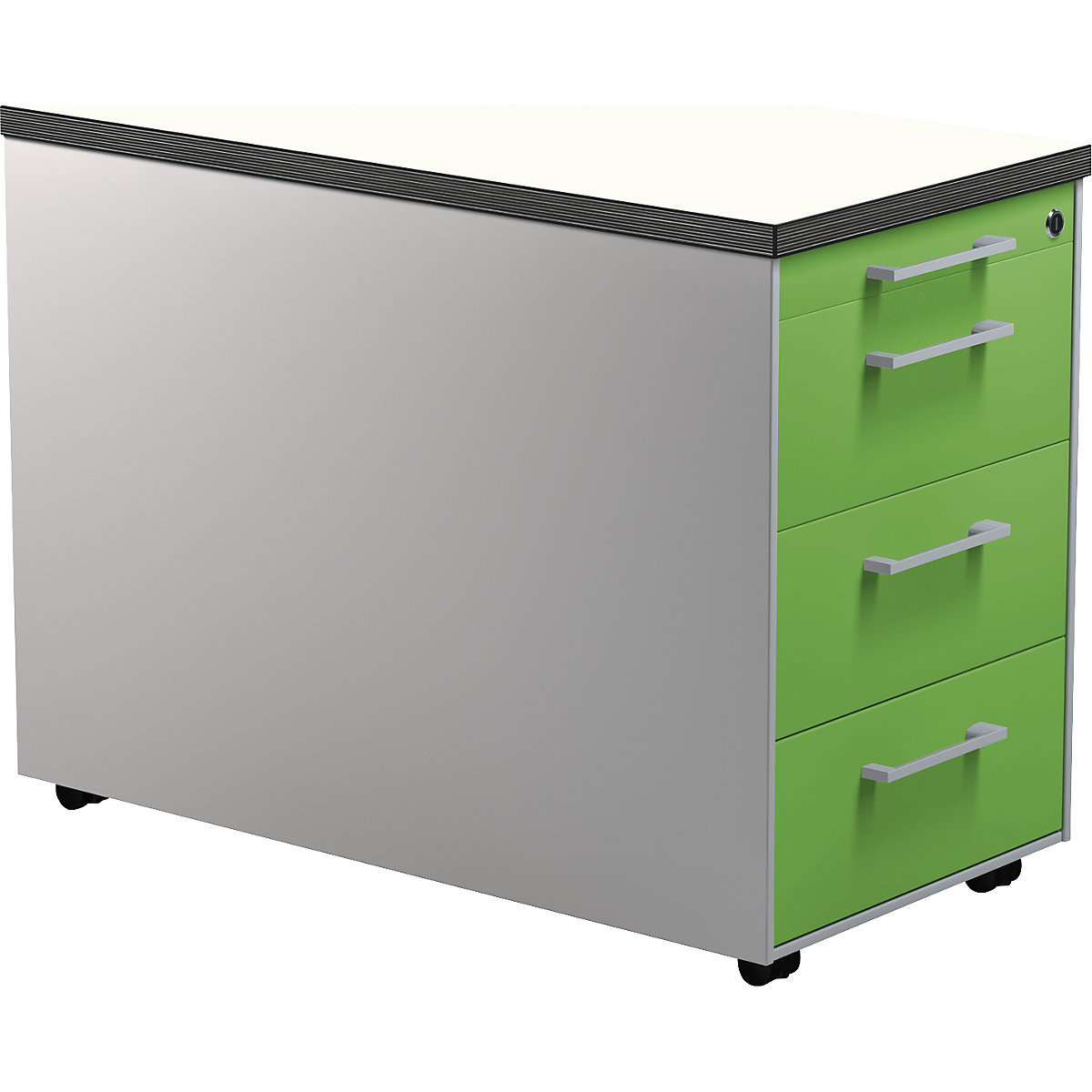 mauser – Casetieră cu sertare pe role, î. x ad. 579 x 800 mm, 3 sertare, argintiu aluminiu / verde gălbui / alb