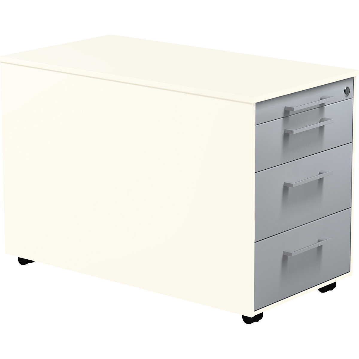 Casetieră cu sertare pe role – mauser, î. x ad. 520 x 800 mm, 3 sertare pentru materiale, alb pur / argintiu aluminiu / alb pur