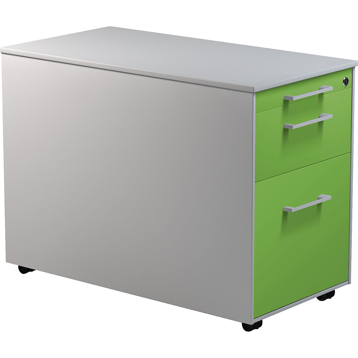 mauser – Casetieră cu sertare pe role, î. x ad. 570 x 800 mm, 1 sertar pentru materiale, 1 registratură suspendată, argintiu aluminiu / verde gălbui / argintiu aluminiu