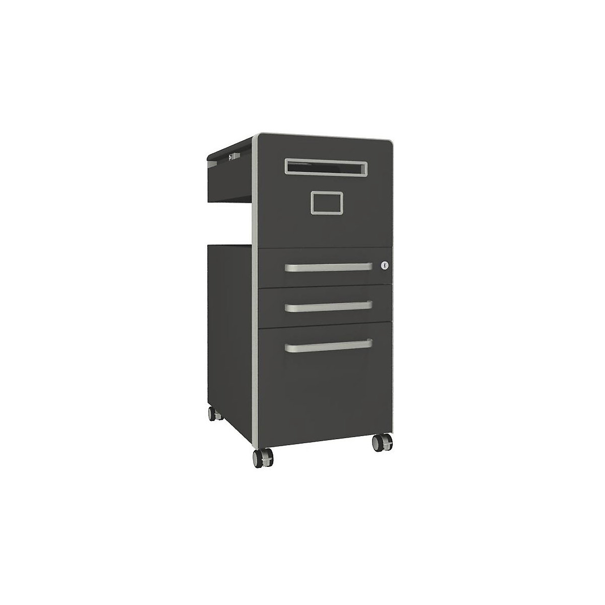 Mobilier auxiliar Bite™, cu 1 panou whiteboard, deschidere pe partea dreaptă – BISLEY, cu 2 sertare universale, 1 sertar pentru registratură suspendată, ardezie-15