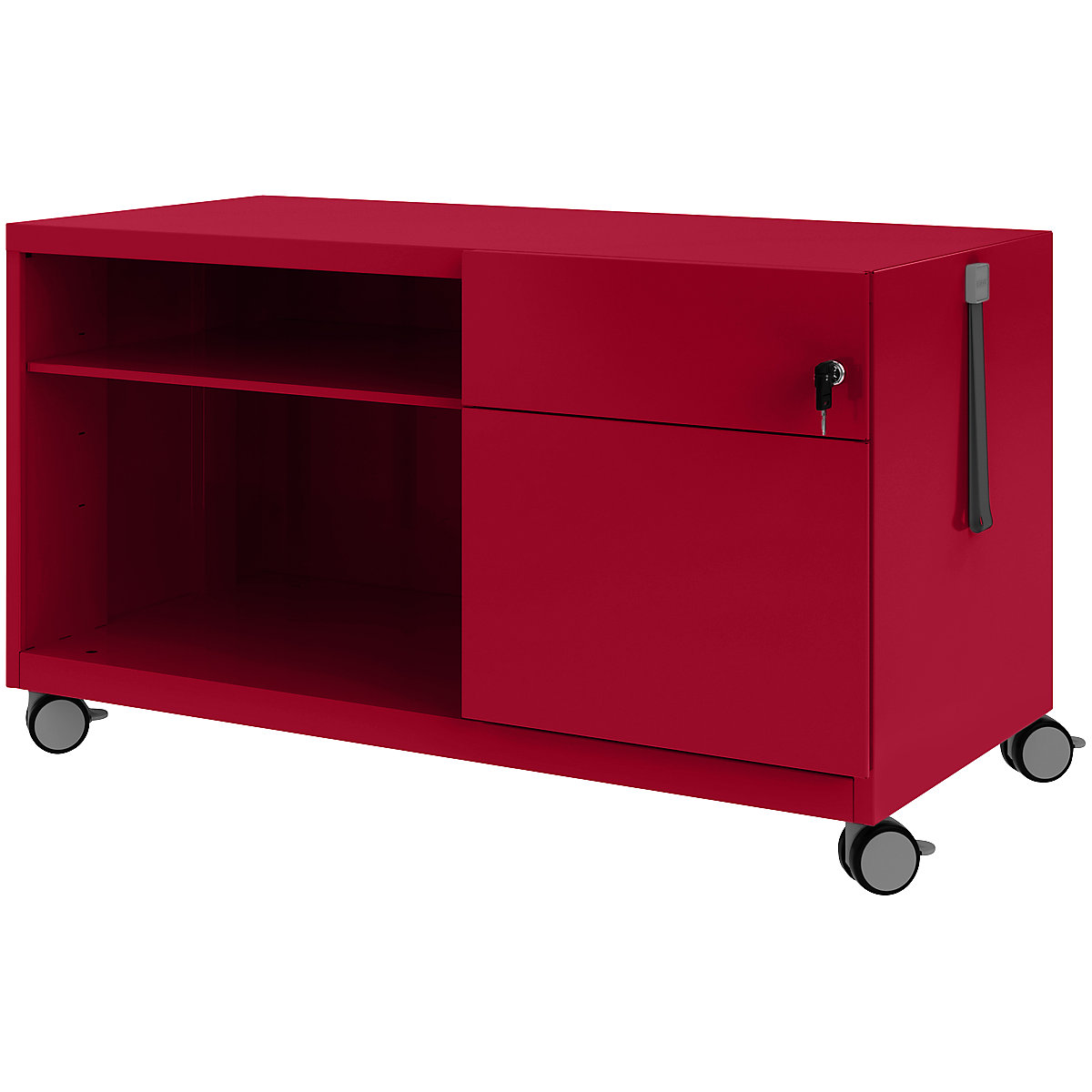 Note™ CADDY, î. x lăț. x ad. 563 x 1000 x 490 mm – BISLEY, dreapta 1 sertar universal și pentru registratură suspendată, roșu cardinal