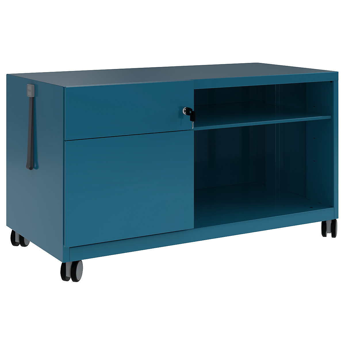 Note™ CADDY, î. x lăț. x ad. 563 x 1000 x 490 mm – BISLEY, stânga 1 sertar universal și pentru registratură suspendată, azur