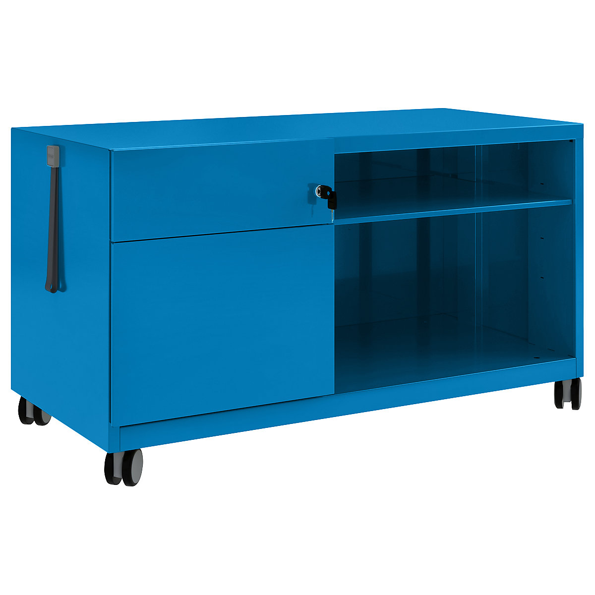 Note™ CADDY, î. x lăț. x ad. 563 x 1000 x 490 mm – BISLEY, stânga 1 sertar universal și pentru registratură suspendată, albastru