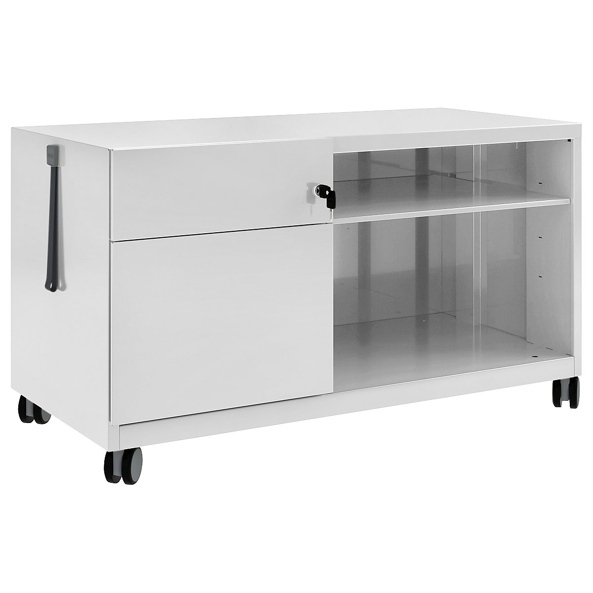 Note™ CADDY, î. x lăț. x ad. 563 x 1000 x 490 mm – BISLEY, stânga 1 sertar universal și pentru registratură suspendată, gri deschis